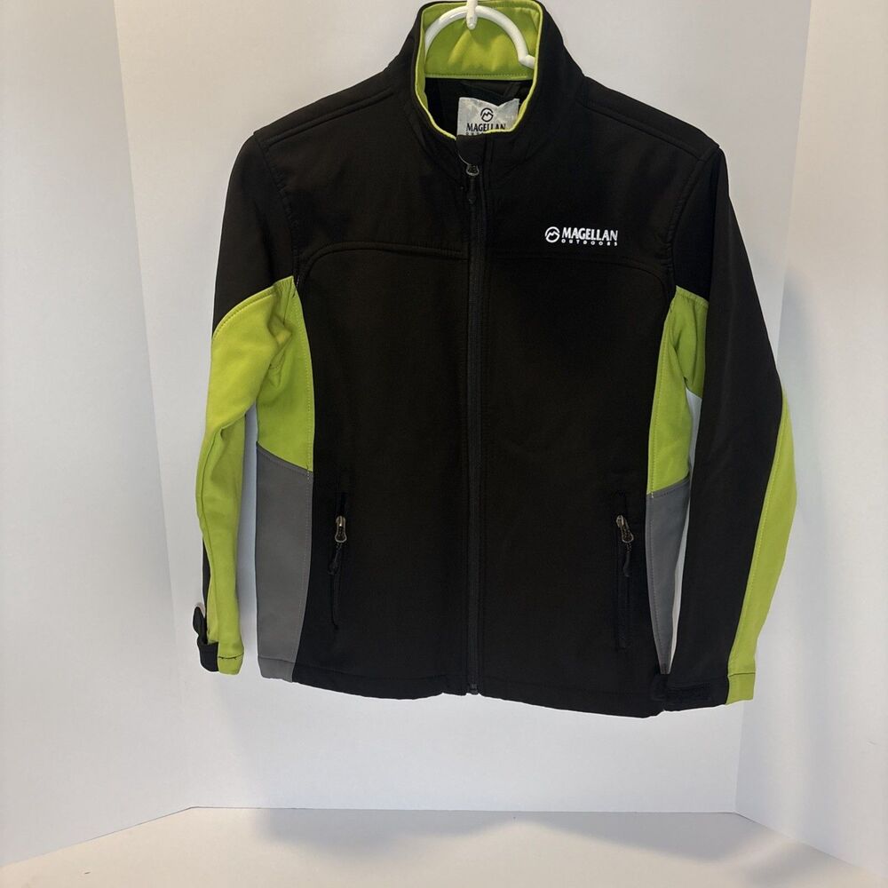 Magellan Outdoors Boys M 10-12 Jacket Soft Shell Black Gray Full Zip Black Green